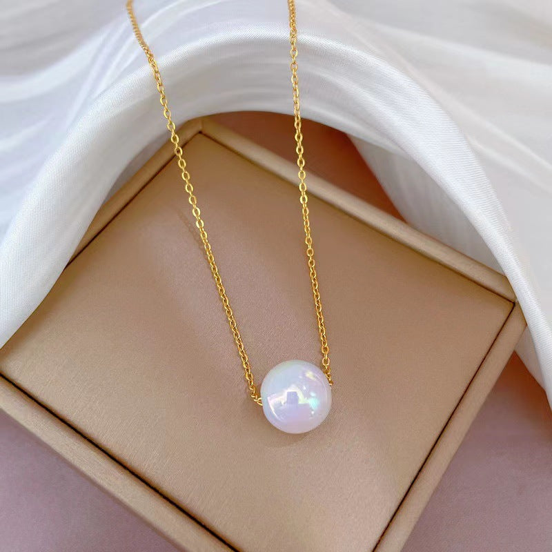 Original Design Mermaid Pearl Necklace for Women Titanium Steel Plated Clavicle Chain with Irregular Shape Pendant