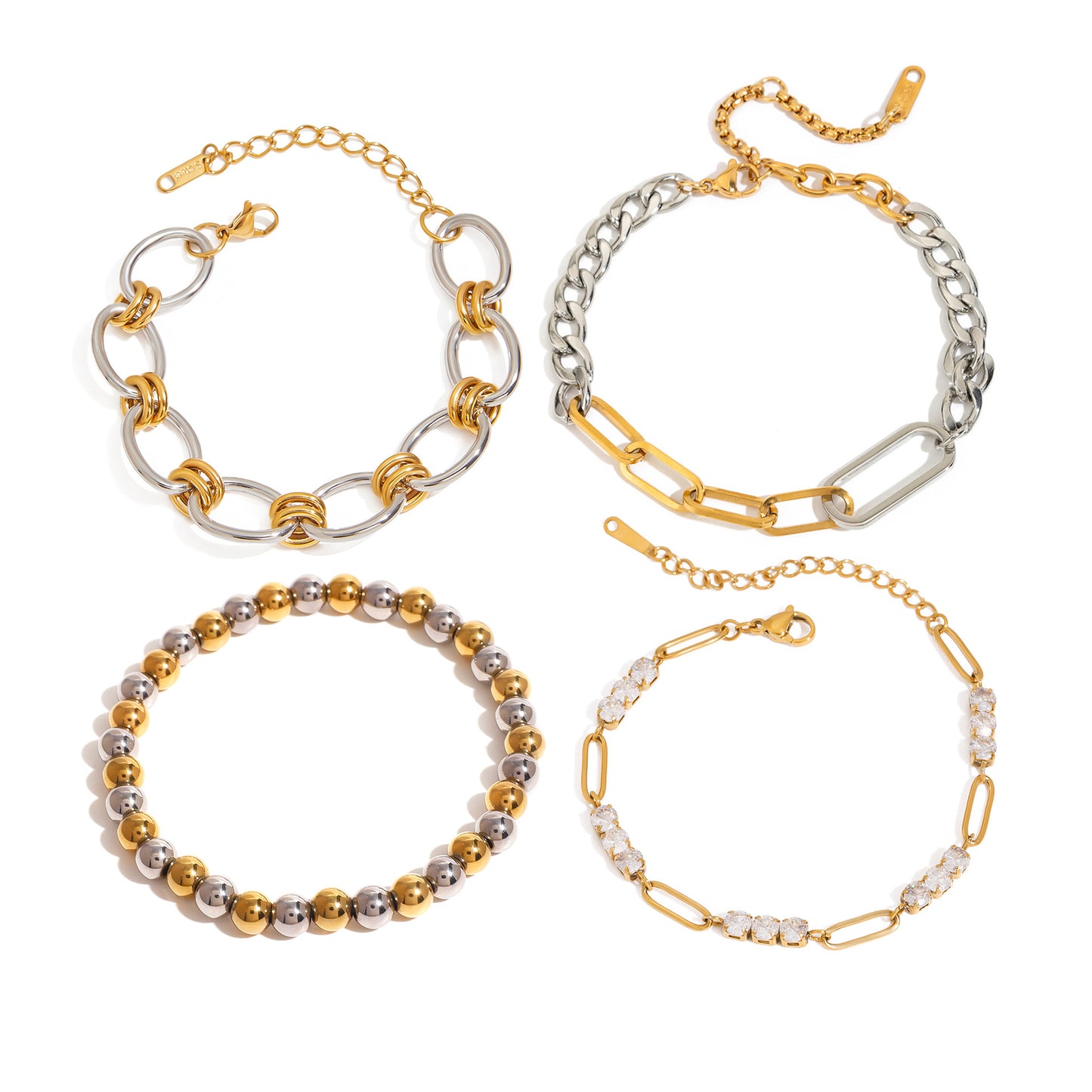 Minimalist Geometric Oval Stainless Steel Cuban Link Chain Bracelet with Cubic Zirconia Plated Finish for Women