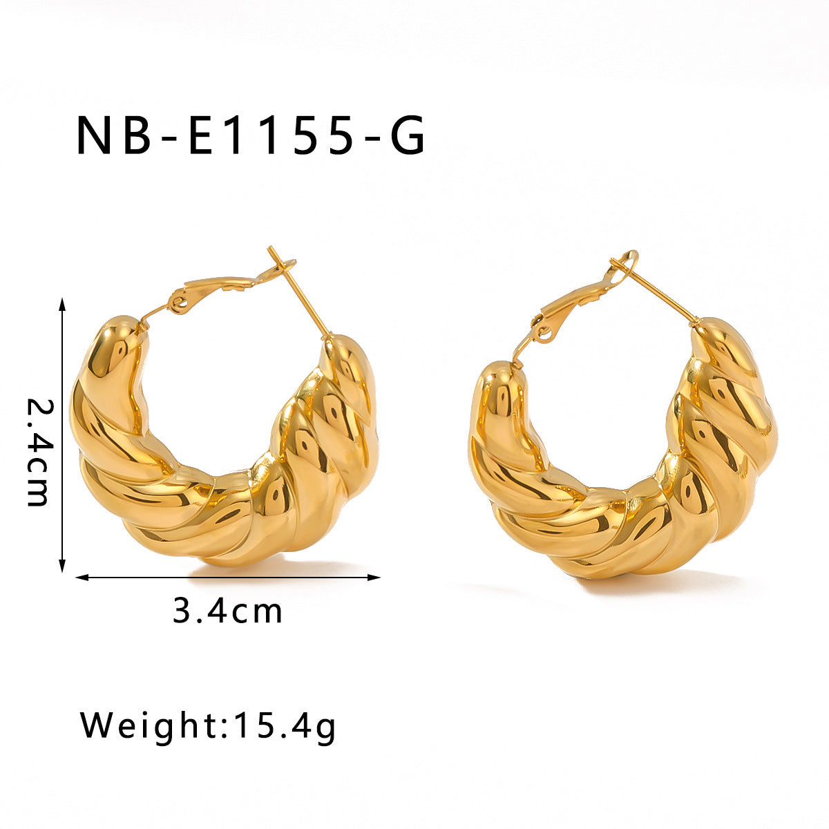 Orecchini a cerchio minimalisti in acciaio inossidabile lucido con texture a croissant geometrica da donna