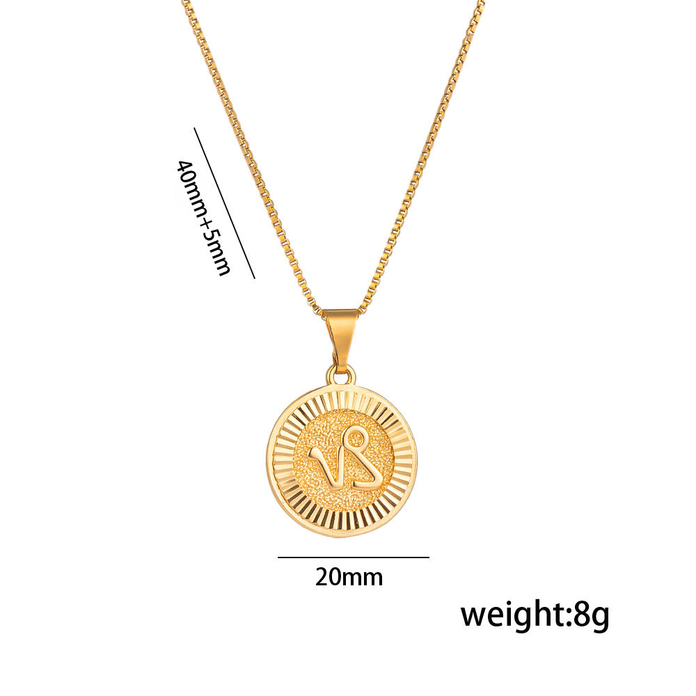 Fashionable Zodiac and Letter Shape Polished Titanium Steel Necklace for Women with O-Chain