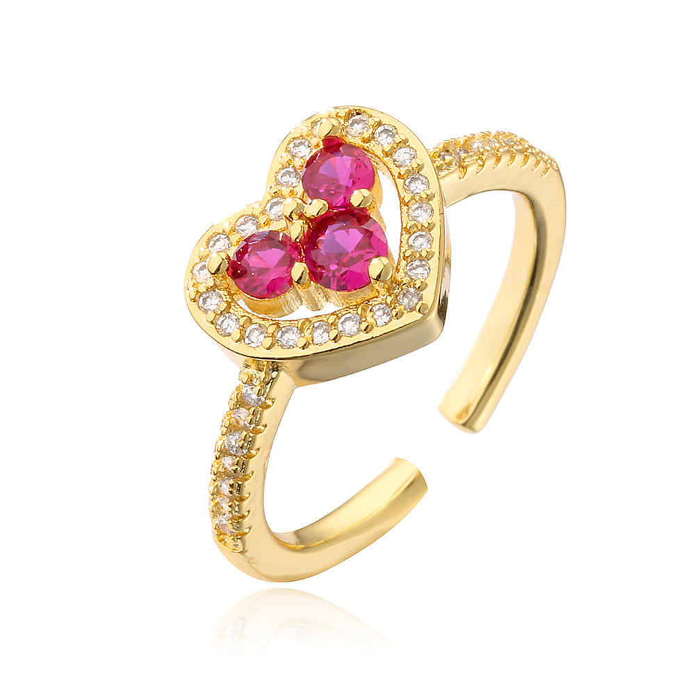 Elegante Anello Aperto da Donna Geometrico in Stile Francese Realizzato in Ottone con Placcatura in Vero Oro e Zirconi Micro-Incastonati