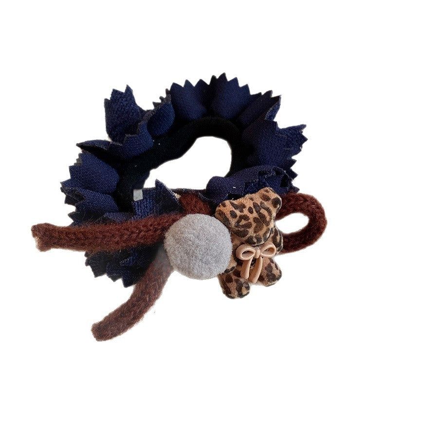 Elastico per capelli da donna in tessuto con bordo in velluto a forma di orsetto, stile lussuoso, elevata elasticità ed eleganza retrò