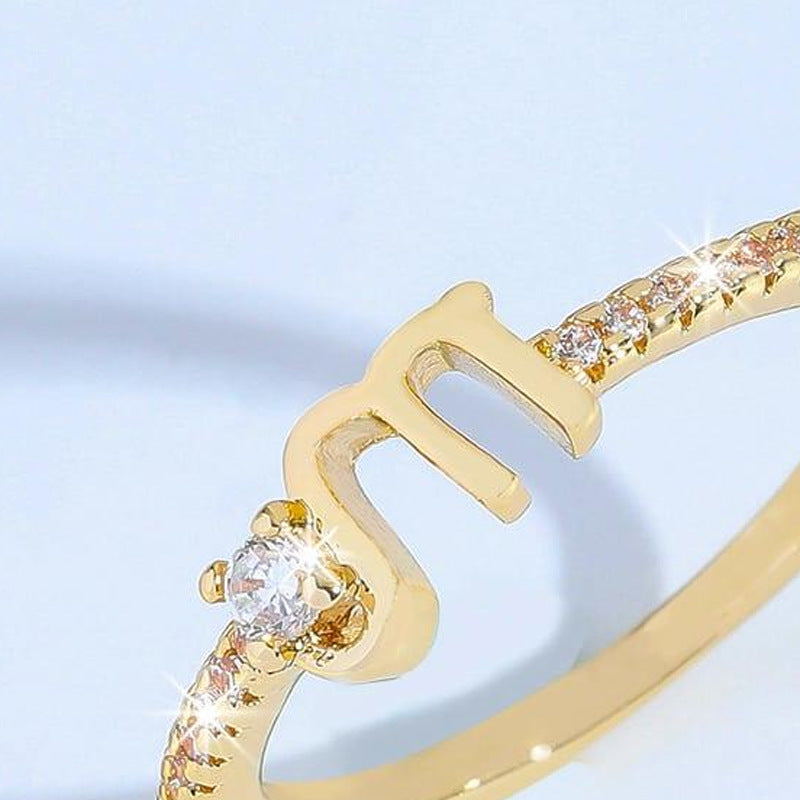 Anillo de cobre minimalista geométrico en forma de U para mujer con incrustaciones de circonitas, banda abierta ajustable