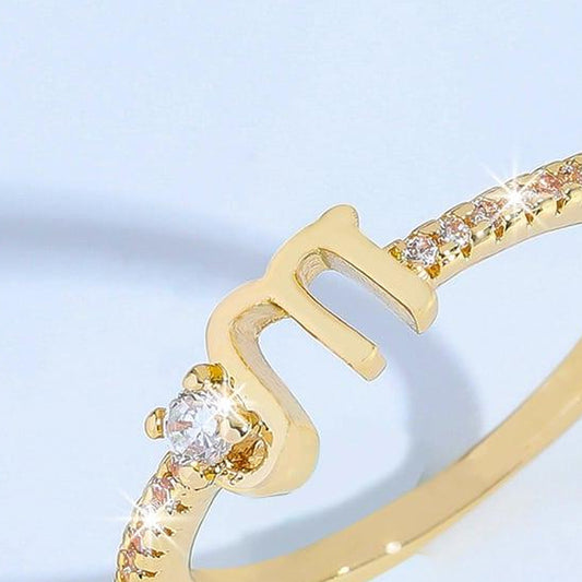 Minimalist Geometric U-Shaped Copper Ring for Women with Zircon Inlay Adjustable Open Band
