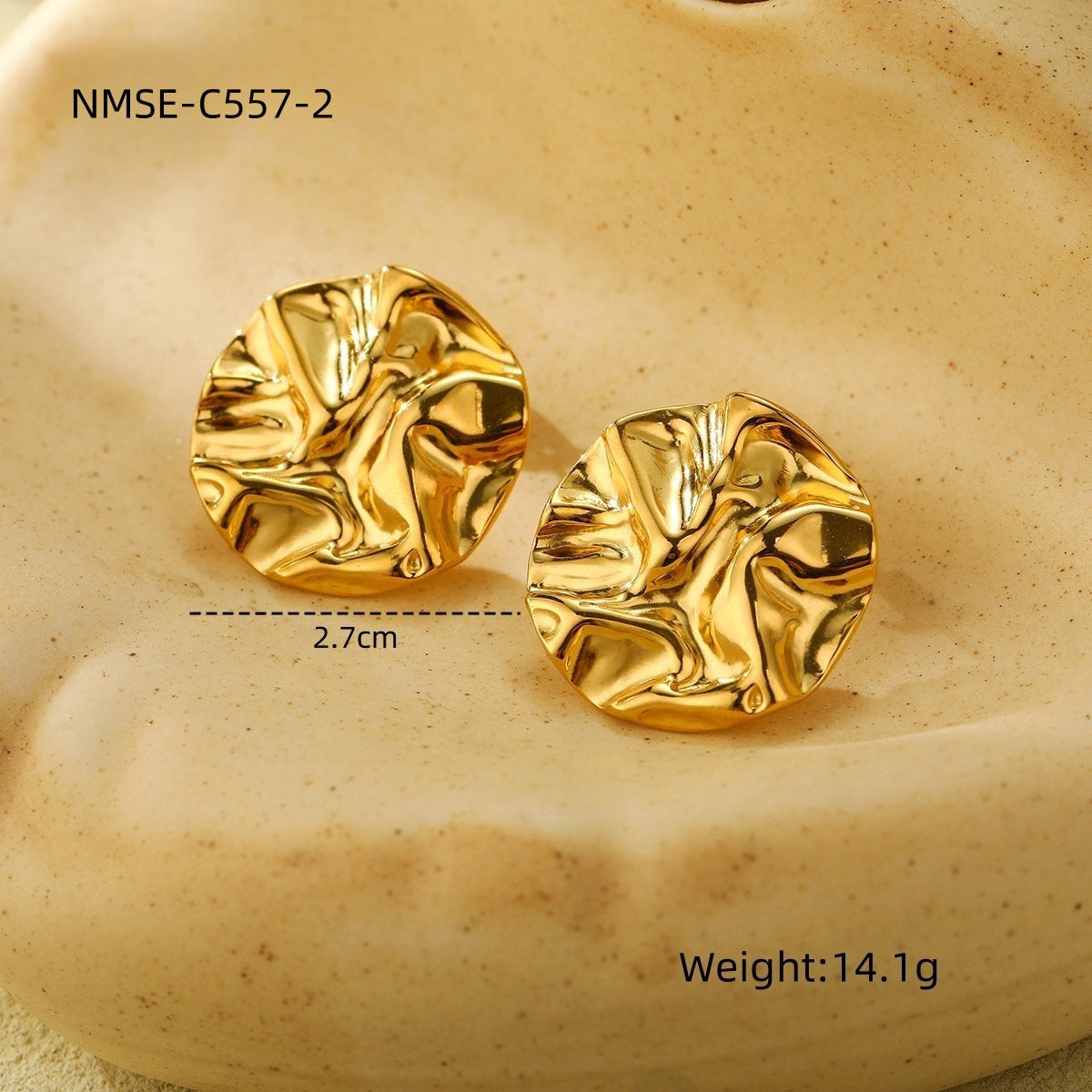 Vintage Geometric Stainless Steel Earrings with 18K Gold Plating Round Folded Design Fashion Ear Studs for Women