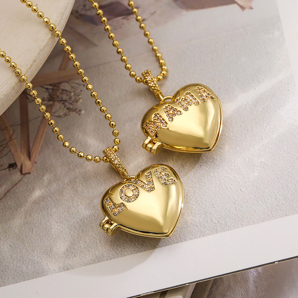 Collana con pendente a cuore minimalista in rame per donna, con portafoto e design in stile vintage per la clavicola
