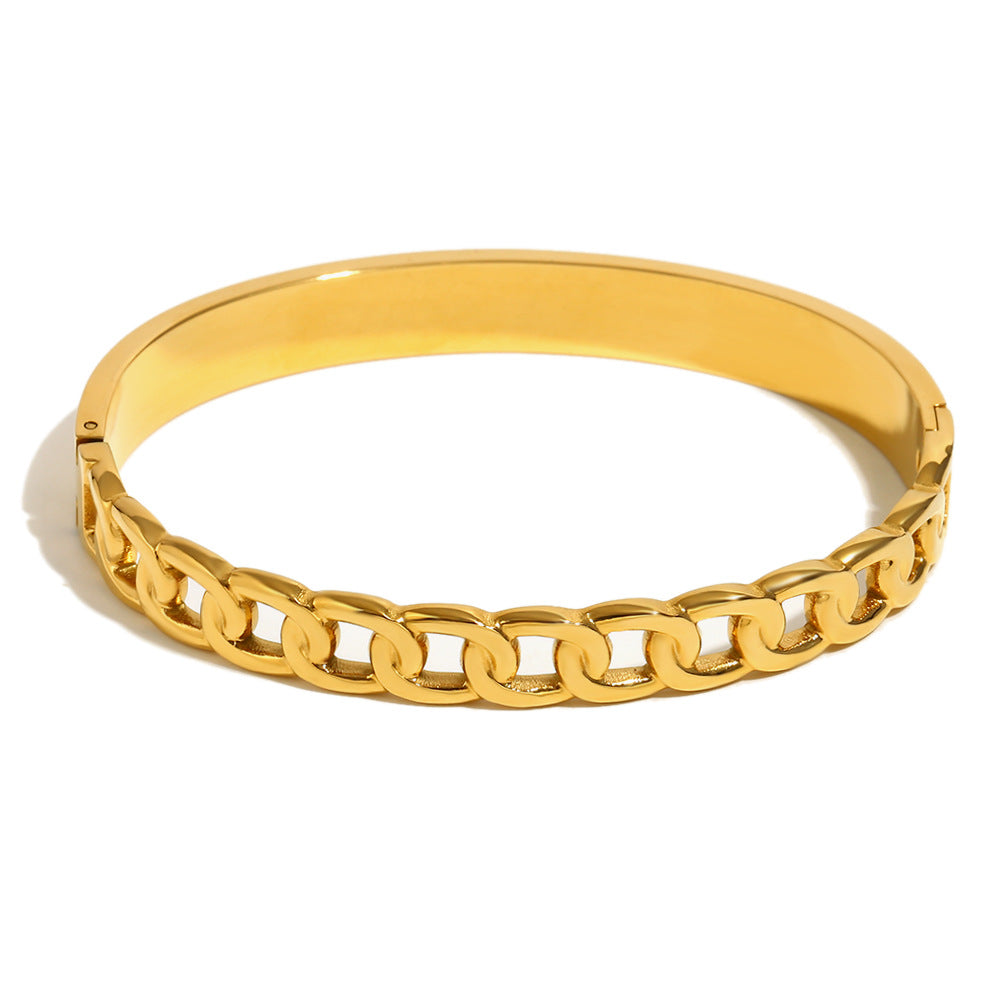 Fashionable Stainless Steel Bracelet with 18K Gold Plating, Heart-Shaped Pendant, Teardrop Pattern, Toggle Clasp, for Women