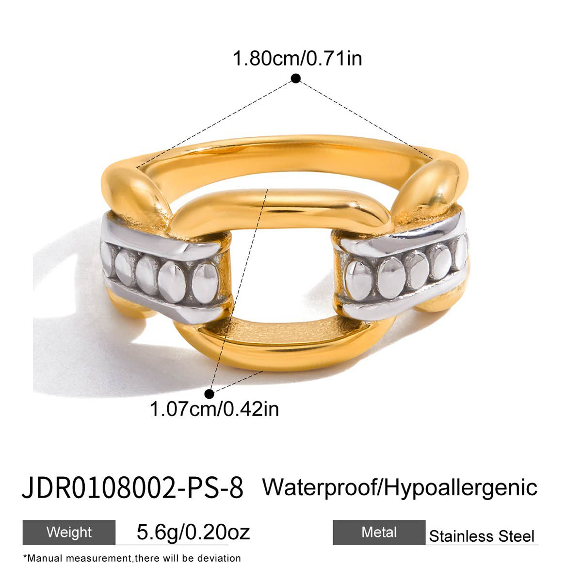 Anillo de acero inoxidable PVD redondo geométrico minimalista para mujer