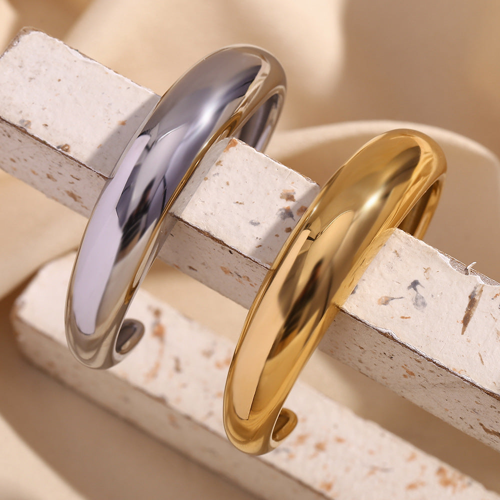 Pulsera de brazalete abierto de acero inoxidable geométrico minimalista chapado en oro de 18 quilates para mujer