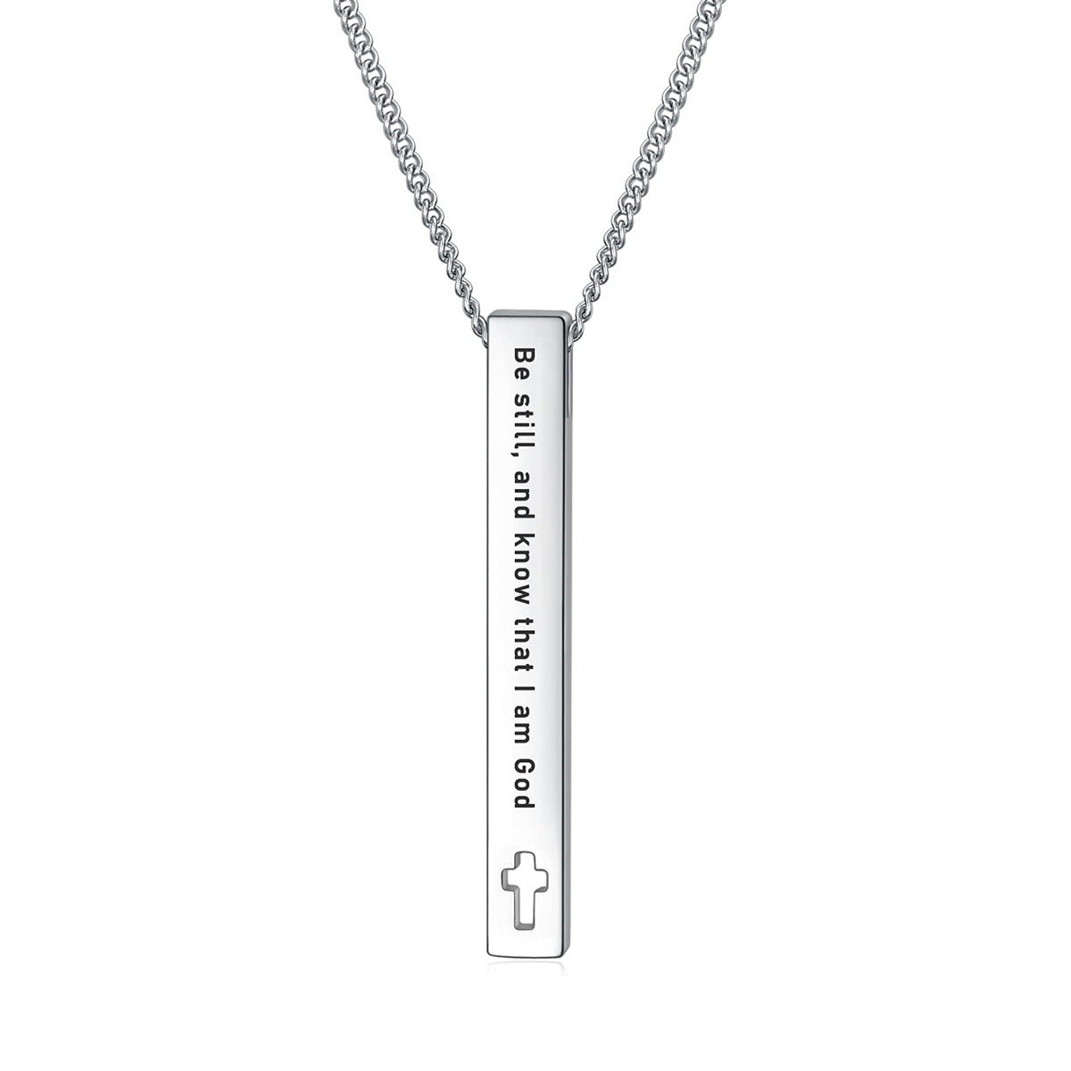 Elegante Collana Bibbia Geometrica in Acciaio Inox da Donna con Ciondolo in Acciaio al Titanio Lucido e Motivo a Margherite su Catena a O