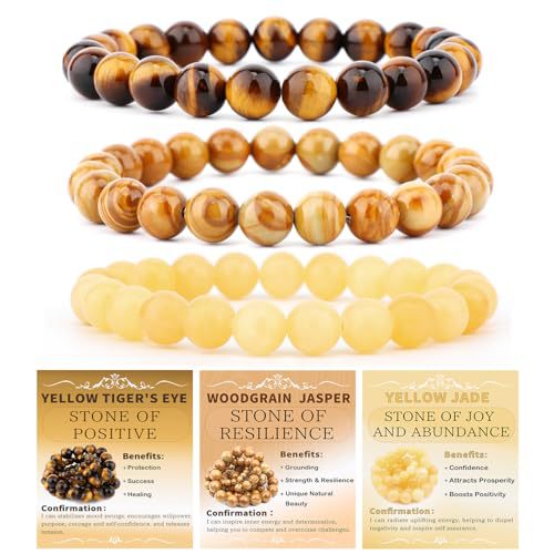 Ethnic Natural Stone Beaded Bracelet Set Round Tiger Eye Gemstone Handmade Unisex Jewelry