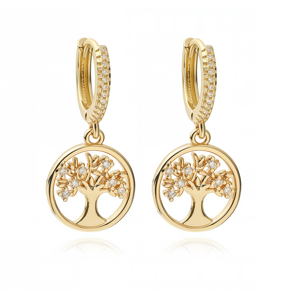 Minimalist Geometric Tree-Shaped Copper Earrings with 18K Gold Plating and Zircon Accents for Women