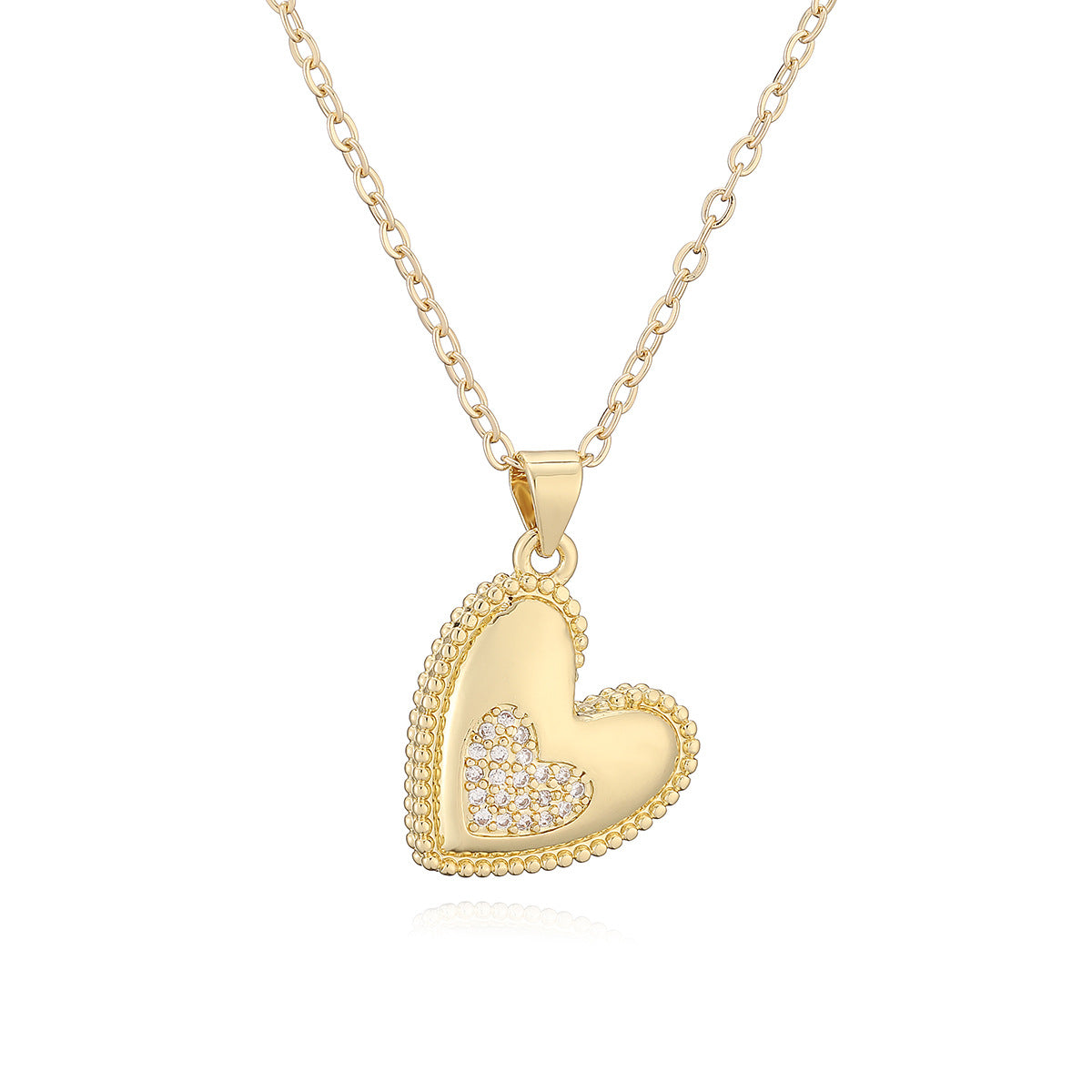 Minimalist 18K Gold Plated Brass Heart Horse Pendant Necklace with Cubic Zirconia