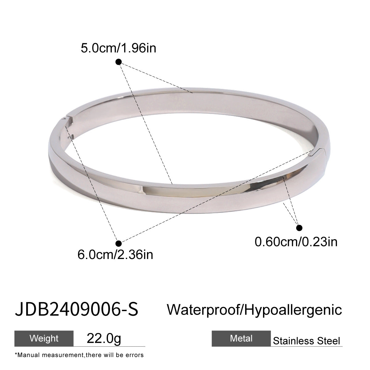 Bracciale a Polsino Minimalista Quadrato in Acciaio Inossidabile con Finitura Placcata per Uomo e Donna
