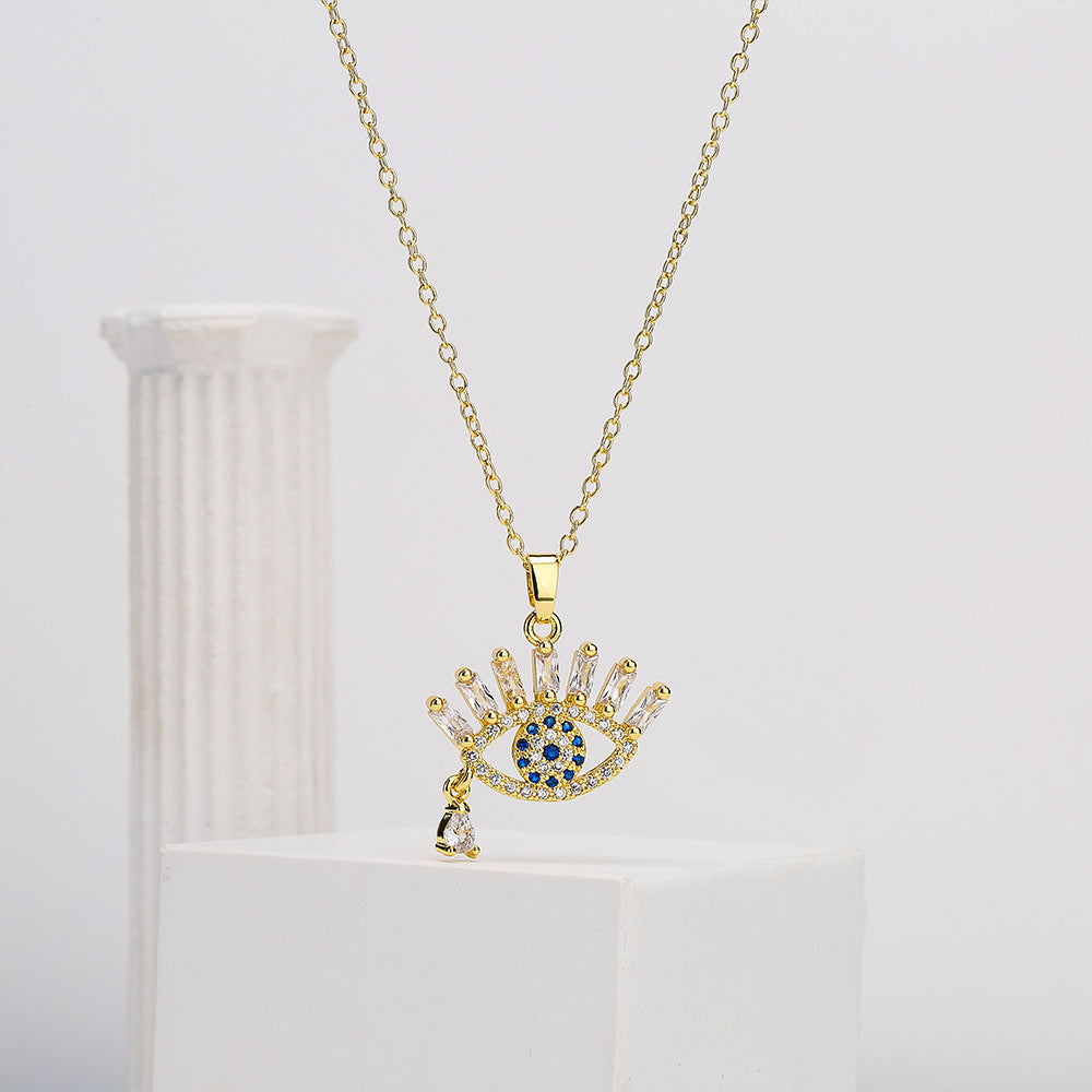 Minimalist Geometric Tear-Shaped Pendant Necklace in Copper with 18K Gold Plating and Zircon Accents