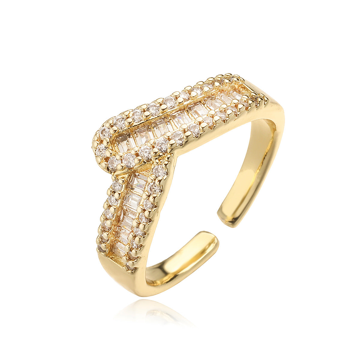 Minimalist Geometric Open Ring in Copper with 18K Gold Plating and Zircon Inlay for Women