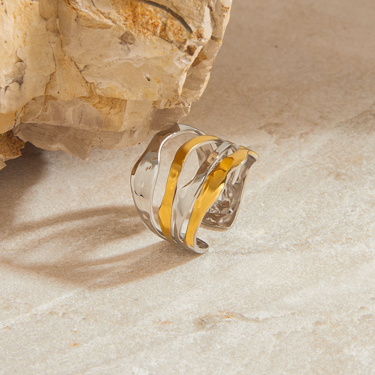 Geometric Plated Stainless Steel Ring for Women