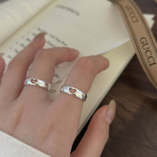 Anello minimalista a cuore vuoto in argento sterling 925 con bordi lucidi da donna