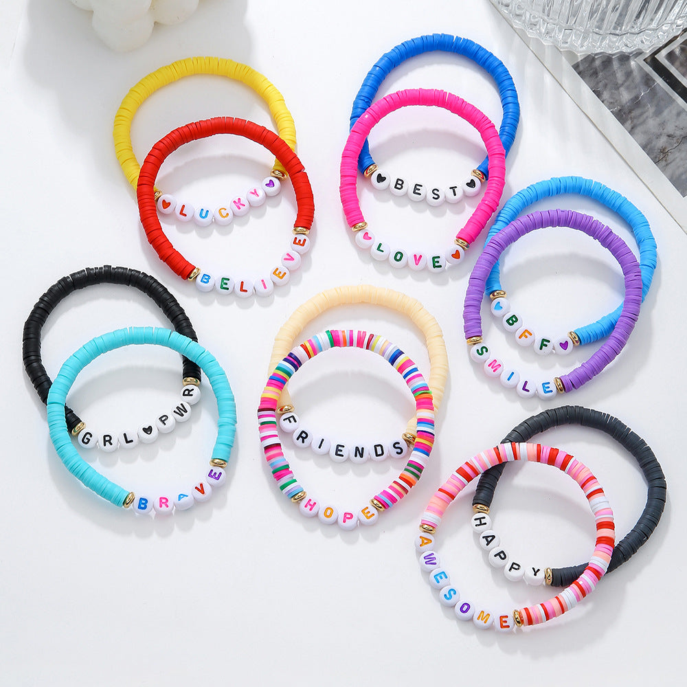 Bohemian Geometric Letter Polymer Clay Brass Acrylic Bracelet Set for Women
