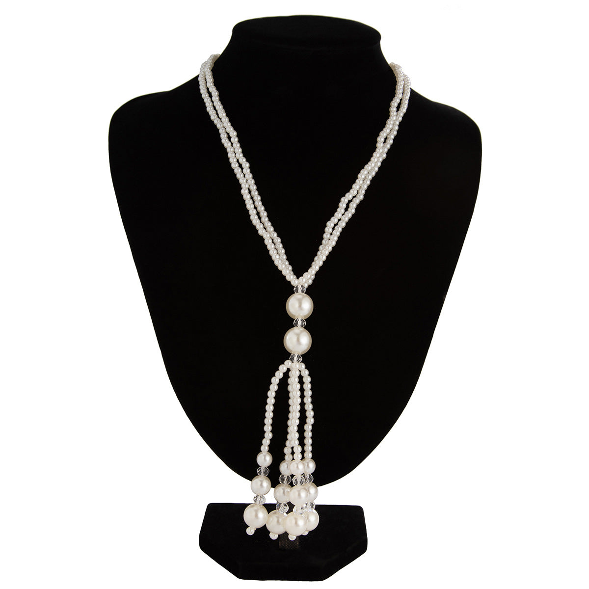 Collana pendente geometrica minimalista con nappe di perle imitate e catena di perline di cristallo a più strati da donna