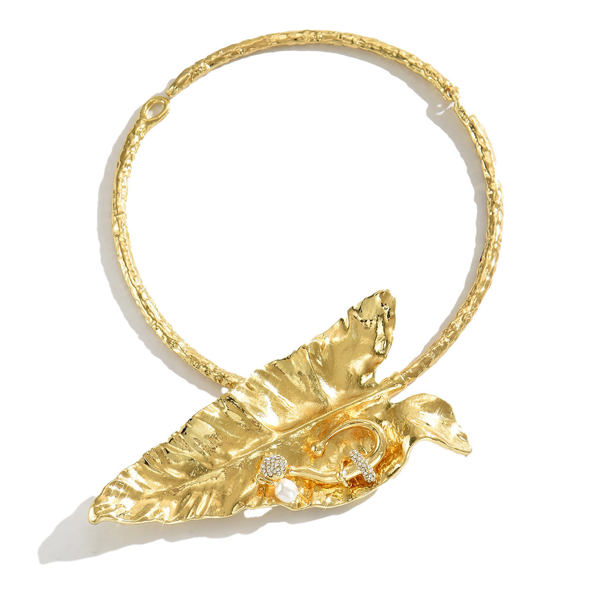Elegante collar colgante de hoja de plátano para mujer con incrustaciones de pedrería en aleación de zinc, diseño geométrico y floral, estilo cadena de clavícula