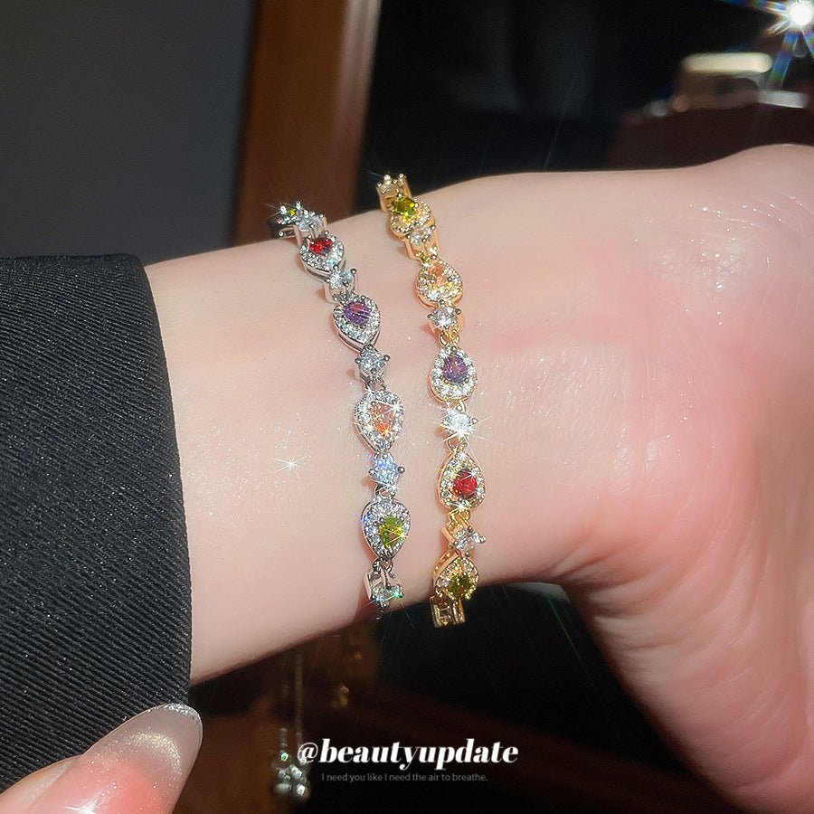 Elegante Bracciale in Rame a Goccia con Strass Placcato per Donne Stile Lusso Minimalista alla Moda