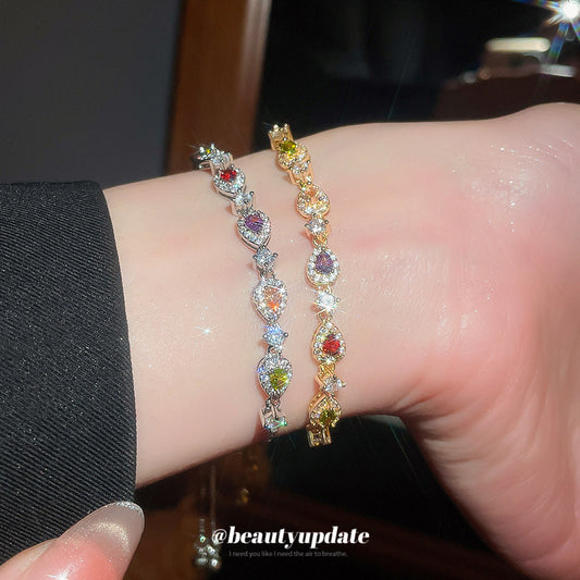 Elegant Drip-Shaped Copper Bracelet with Rhinestone Accents Plated for Women Fashionable Minimalist Luxury Style