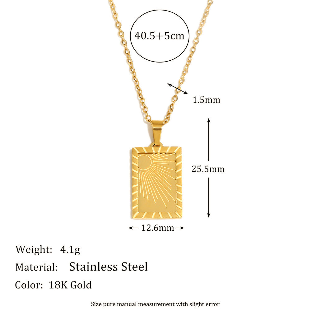 Geometric Moon and Sun Pendant Necklace for Women Stainless Steel with 18K Gold Plating Box Chain
