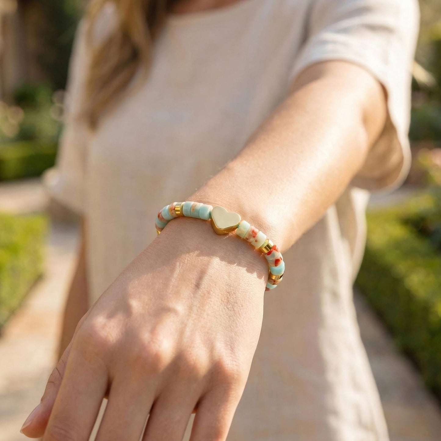 Elegant Heart Geometric Natural Gemstone Beaded Bracelet for Women