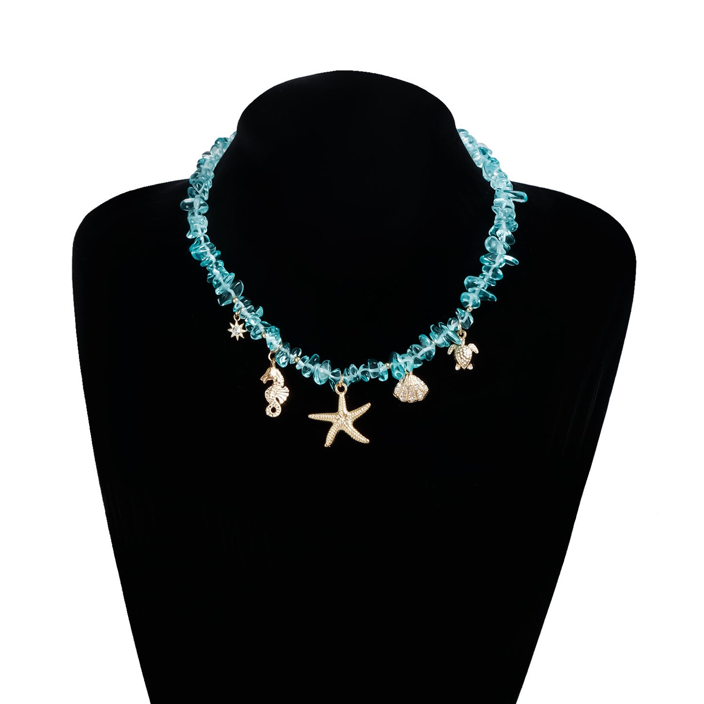 Minimalist Starfish Pendant Necklace in Zinc Alloy with Rhinestone Inlay on Delicate Choker Chain for Women
