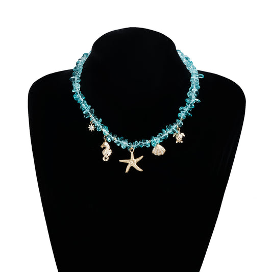 Collana girocollo minimalista con pendente a stella marina in lega di zinco con intarsio di strass su catenina delicata da donna