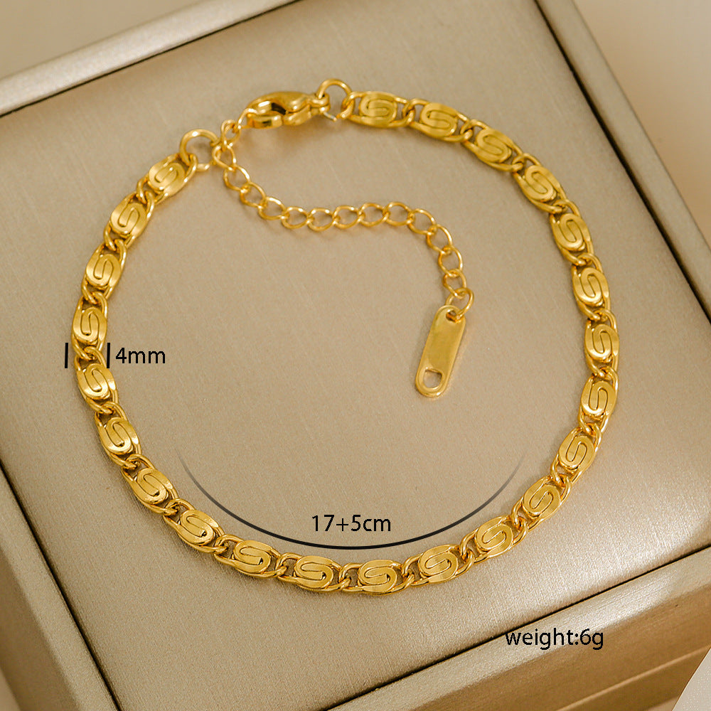 Bracciale da donna minimalista a rombi in acciaio al titanio con placcatura in oro 18 carati, accessorio di moda versatile