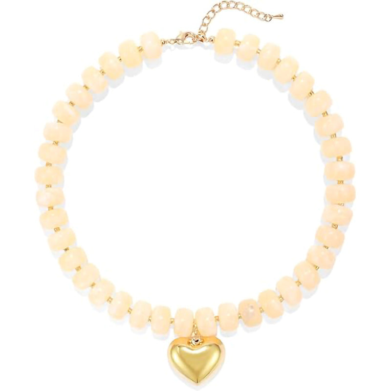 Bohemian Casual Heart Resin Pendant Beaded Necklace for Women