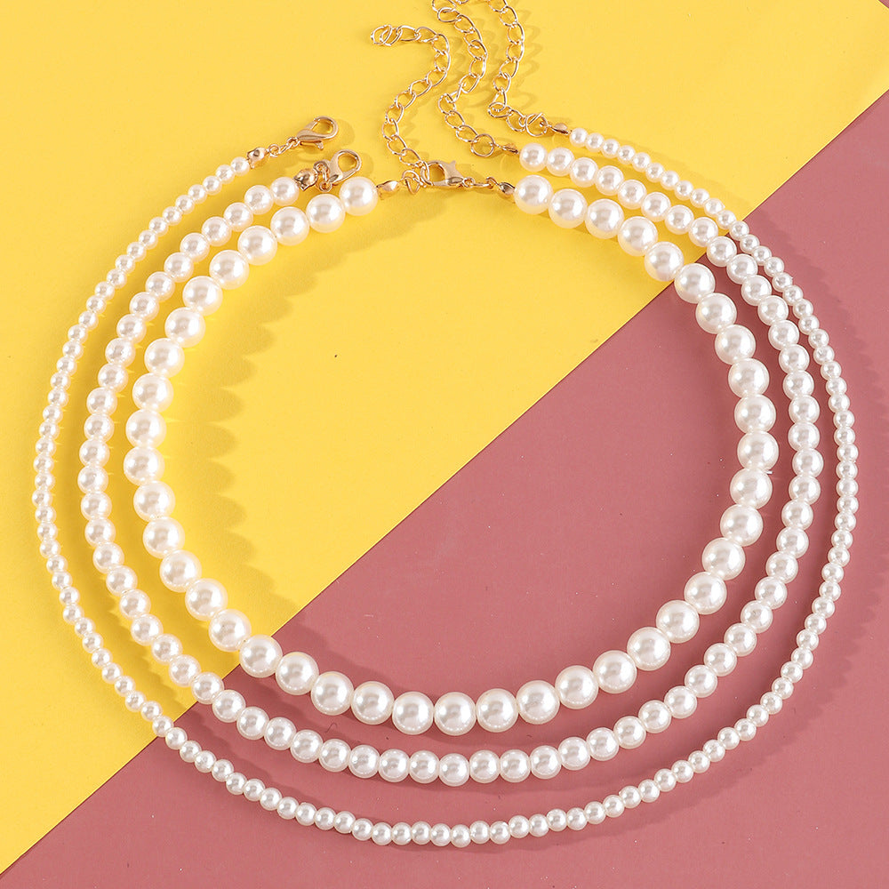 Collana Minimalista in Resina e Perle di Plastica da Donna, Catena con Perle Rotonde, Gioielli Classici Quotidiani