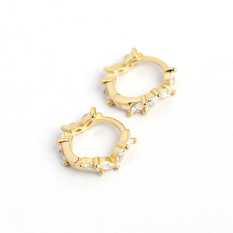 Orecchini a cerchio da donna in argento sterling S925, con zirconi intarsiati, geometrici, minimalisti, a forma di navette