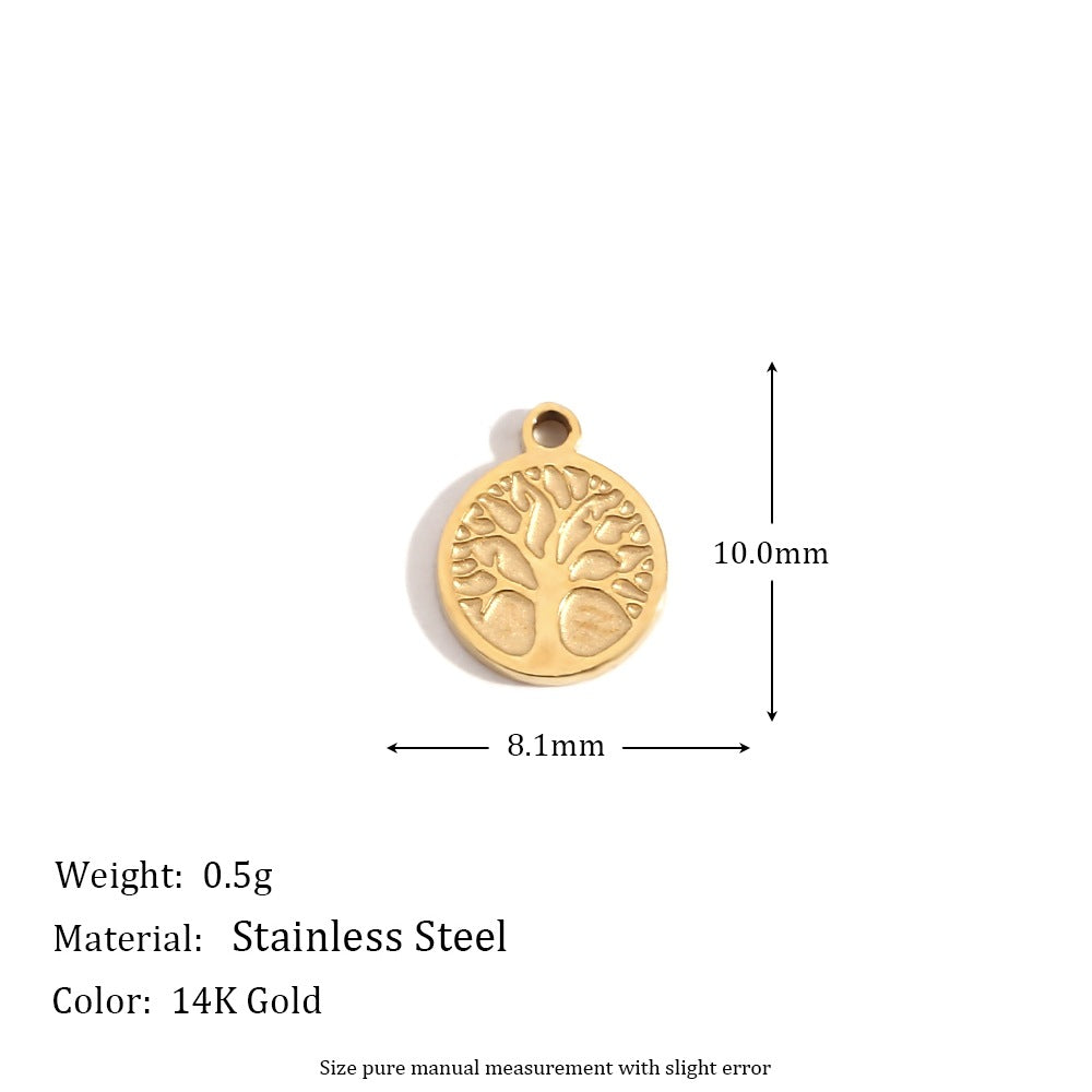 Minimalist Geometric Pendant with 14K Gold Plated Stainless Steel Round Heart Shape and Greek Key Pattern for DIY Jewelry Making