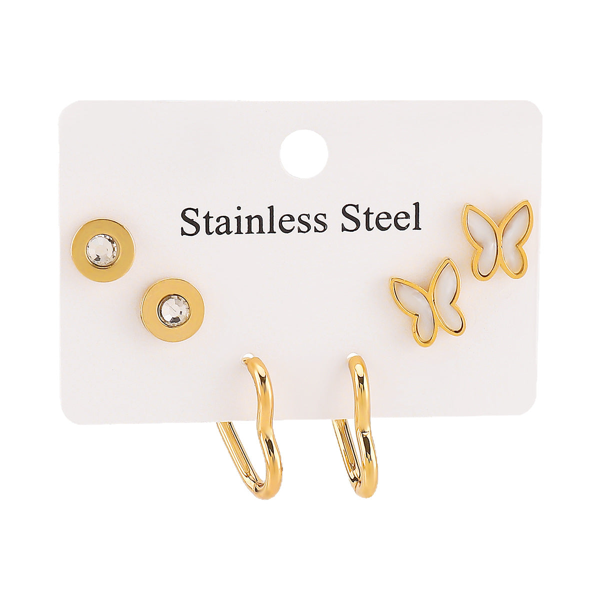 Pendientes minimalistas de acero inoxidable con forma de mariposa y baño de oro de 14 quilates para mujer