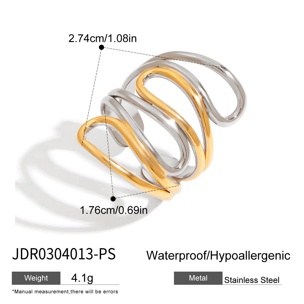 Anillo de acero inoxidable geométrico con acabado chapado para mujer, accesorio de moda de lujo minimalista