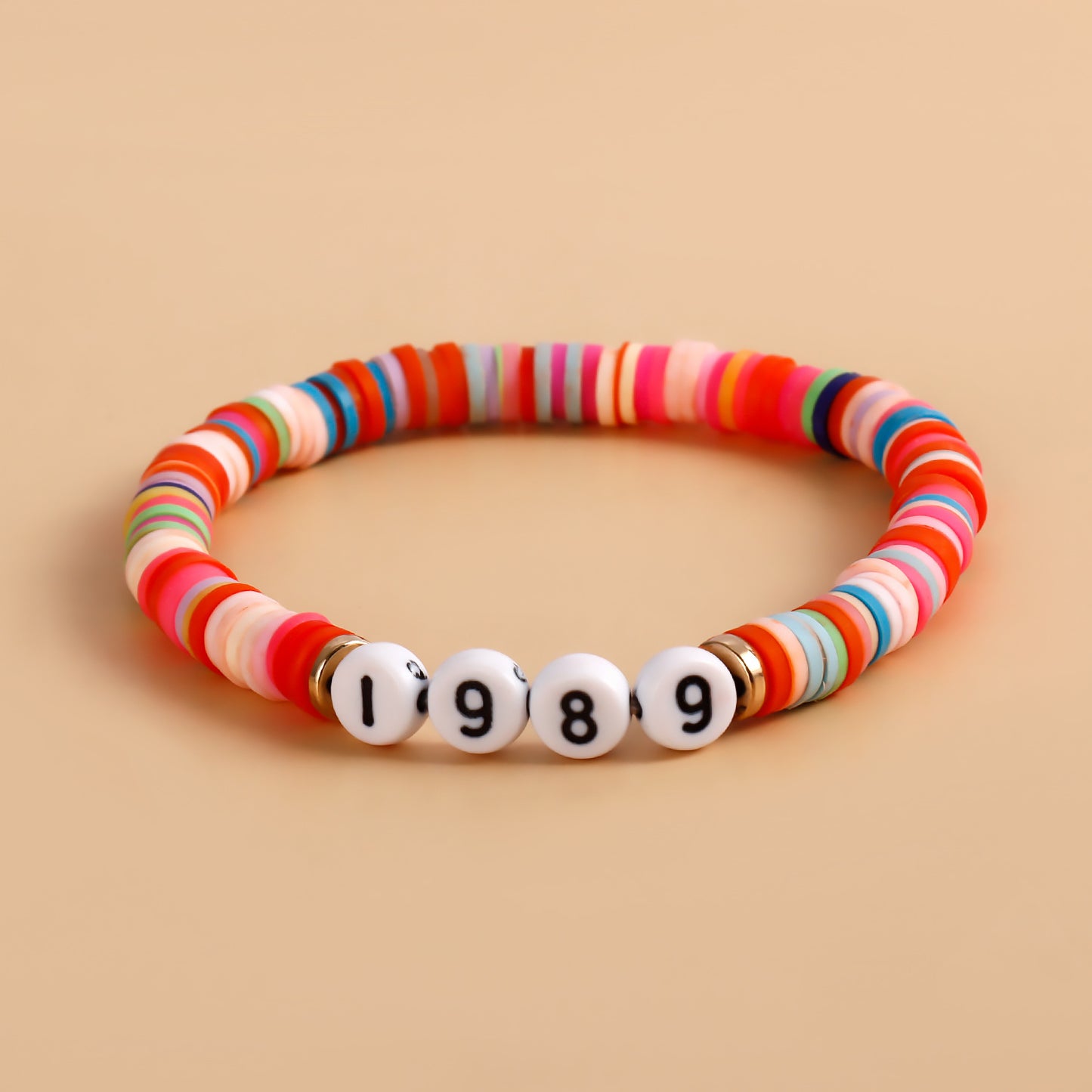 Ins Style Geometric Polymer Clay Letter Bracelet Set for Women with Plated Finish in Vibrant Red Tones