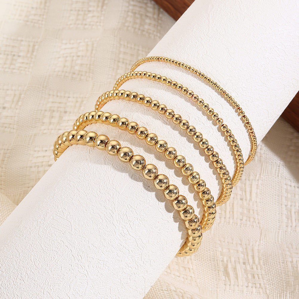 Minimalist Multi-Layer Brass Bead and Pearl Bracelet Set for Women