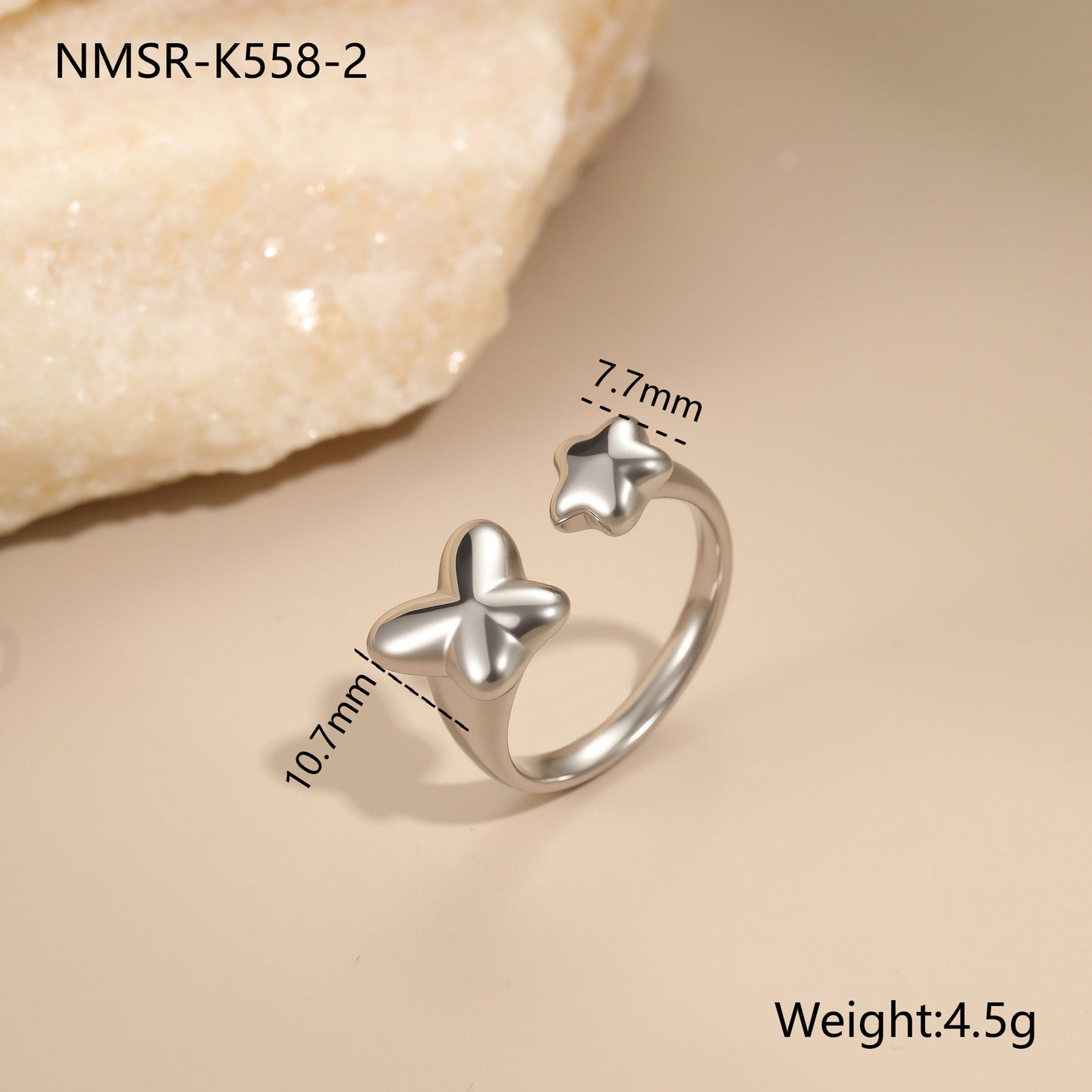 Minimalist Stainless Steel Star-Shaped Geometric Open Ring with 18K Gold Plating for Women