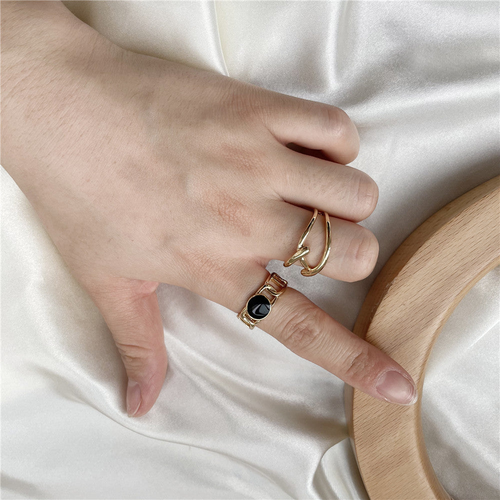 Minimalist Sweet Geometric Teardrop Alloy Plated Ring Set