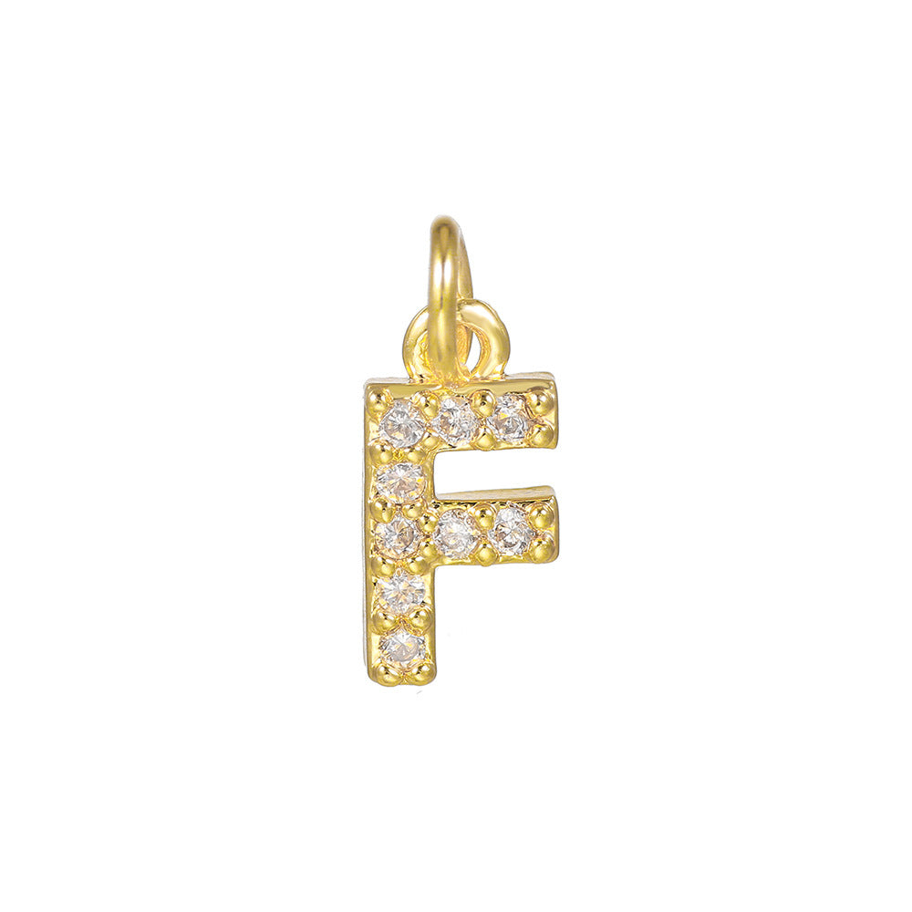 14K Gold Plated Brass Letter Pendant with Cubic Zirconia Charm Bar