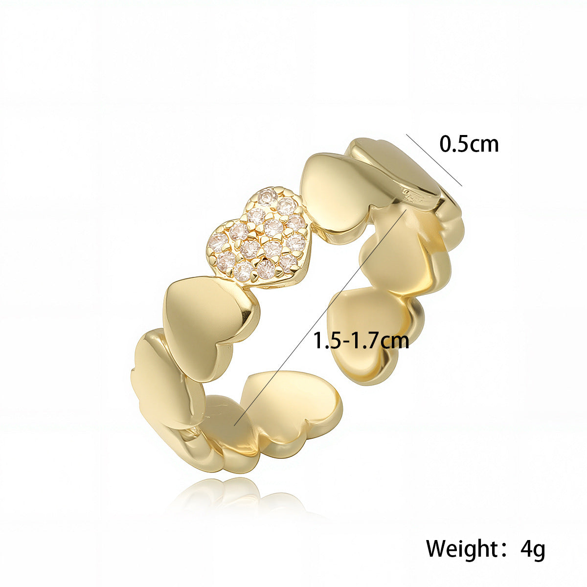Anillo Minimalista Geométrico Corazón Abierto para Mujer en Cobre con Baño de Oro de 18K e Incrustaciones de Zirconia