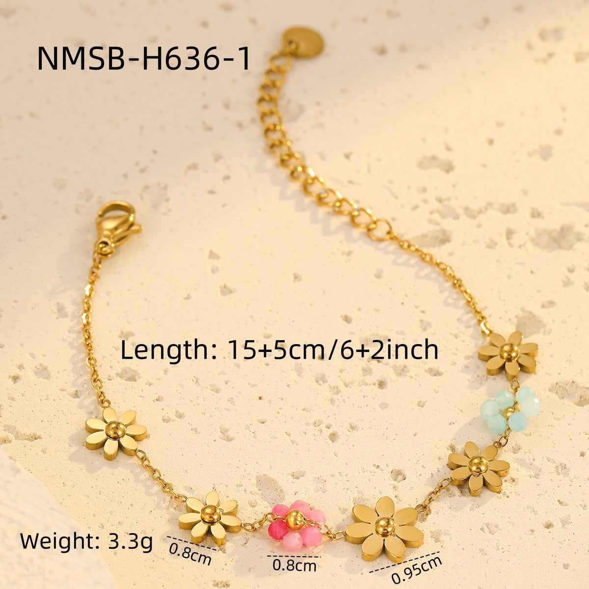 Fashionable Women's Beaded Bracelet with Colorful Flower Charms Stainless Steel Plated for Elegant Casual Wear
