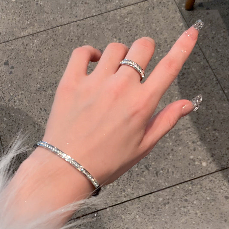 Minimalist Geometric Titanium Steel Plated Bracelet with Full Rhinestone Accents for Women