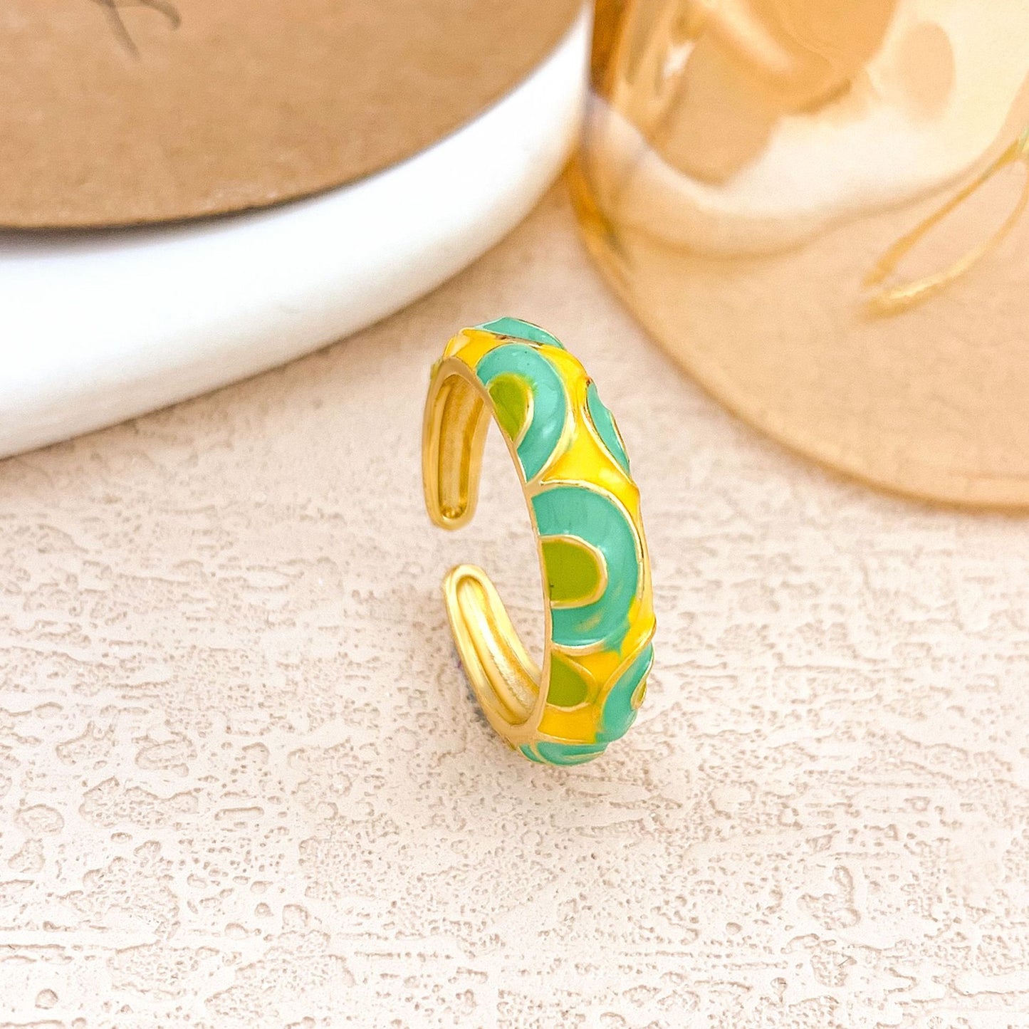 Anello in Lega Placcata Smaltata Etnica Vintage da Donna