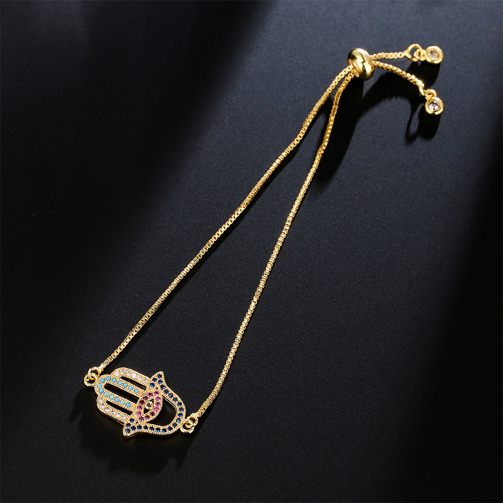 Geometric Gold Plated Drip Oil Brass Bracelet with Micro-Inlaid Cubic Zirconia for Women