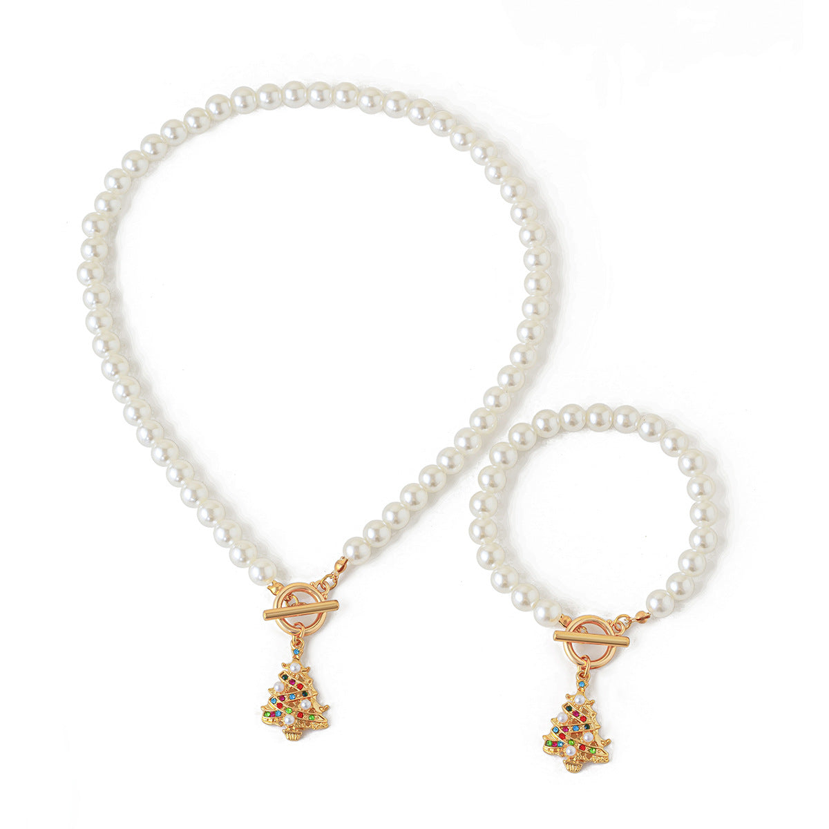 Collana pendente a fiocco di neve geometrico per albero di Natale in lega da donna con perle imitatione e finitura galvanizzata