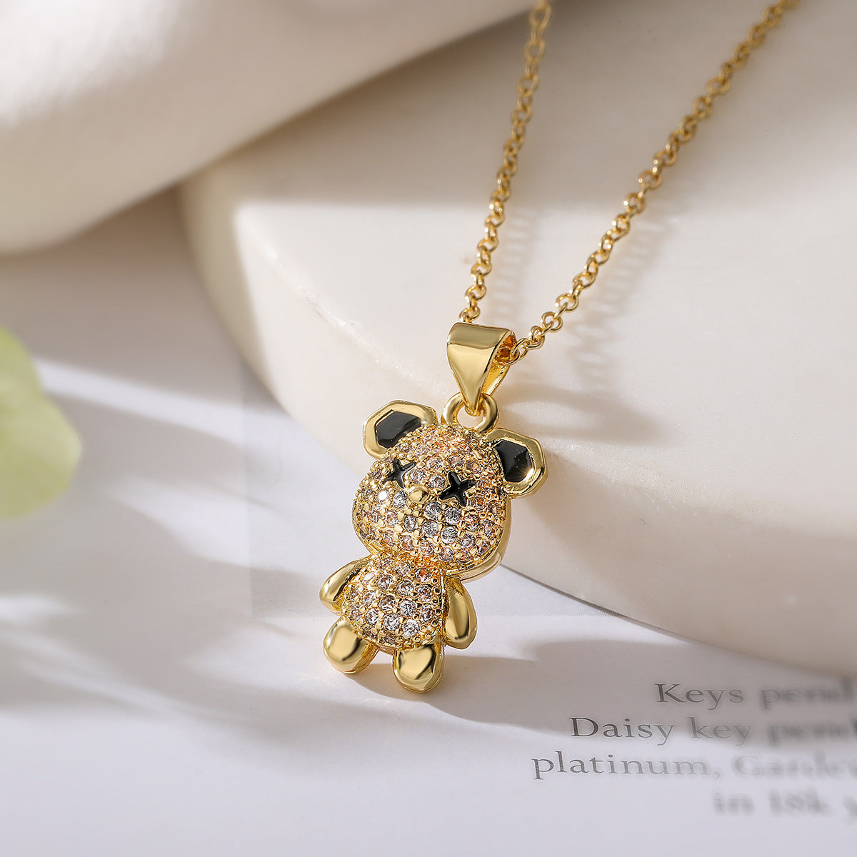 Minimalist Bear-Shaped Copper Necklace with Real Gold Plating and Zircon Inlay for Women